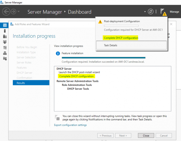 DHCP-Server über den Wizard im Server Manager konfigurieren